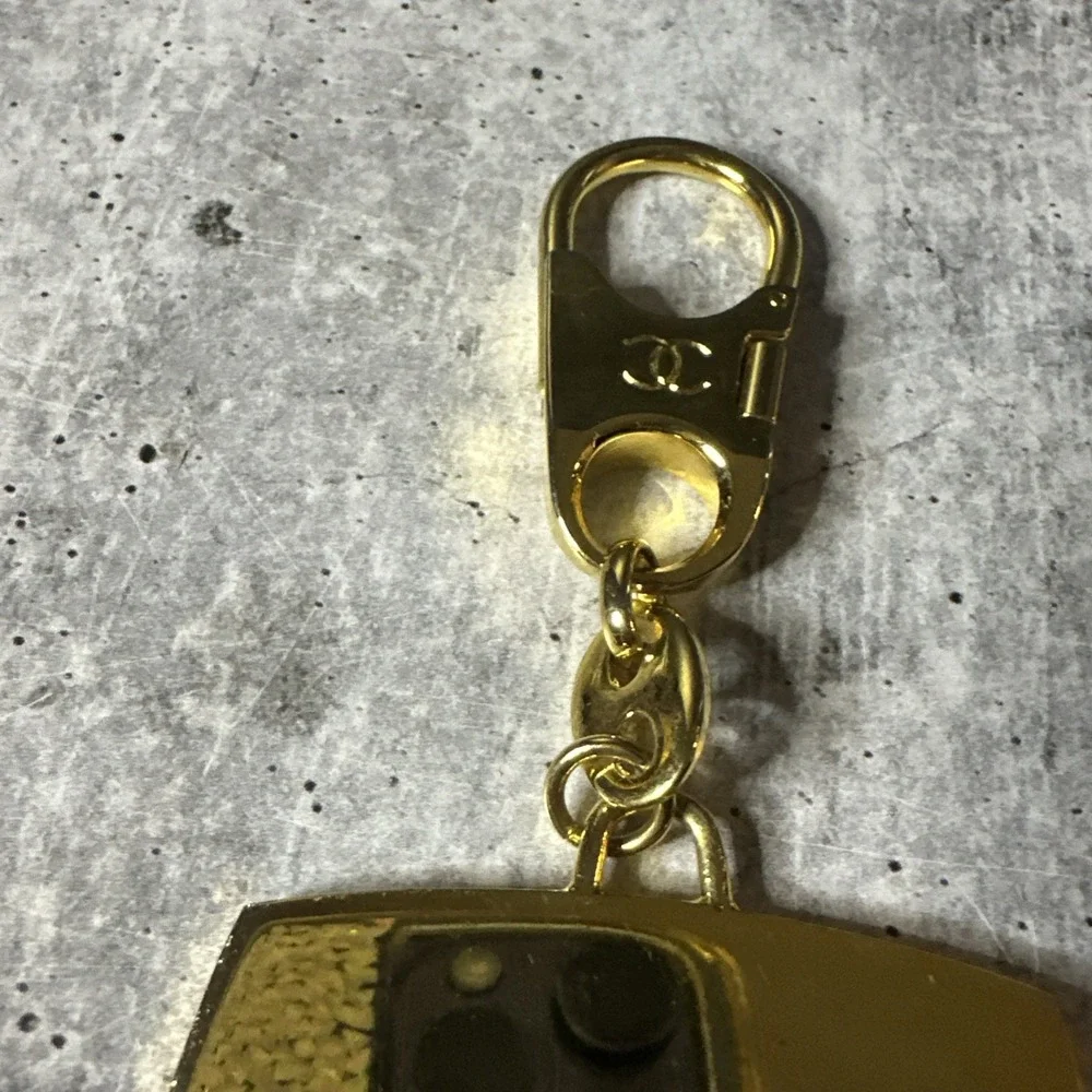 VINTAGE CHANEL Beauty Bag Charm Black/Gold Color Key Chain Ring